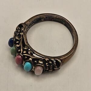 925 STERLING SILVER MULTI STONE RING BOHO TURQUOISE STYLE CABOCHON BAND